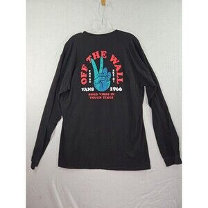 VANS "Good Vibes in Tough Times" Peace On Earth Black Long Sleeve T-Shirt Large